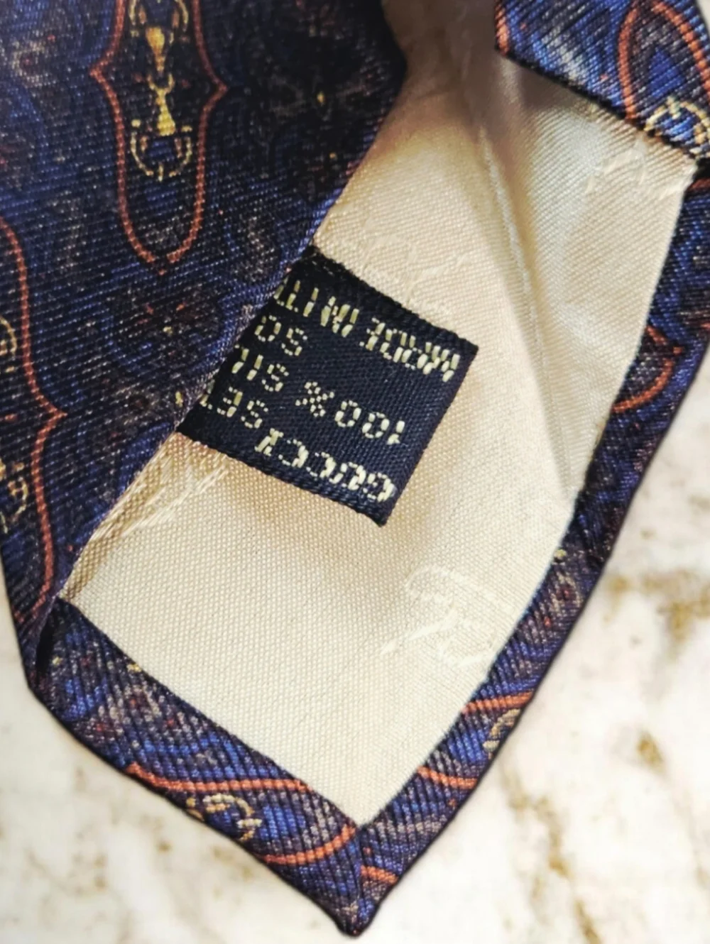 Gucci Silk Tie Vintage Horsebit Equestrian Pattern Navy Made in Italy Vintage